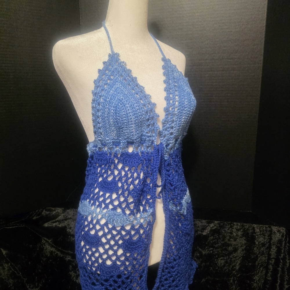 Blue Crocheted Lingerie Nighty